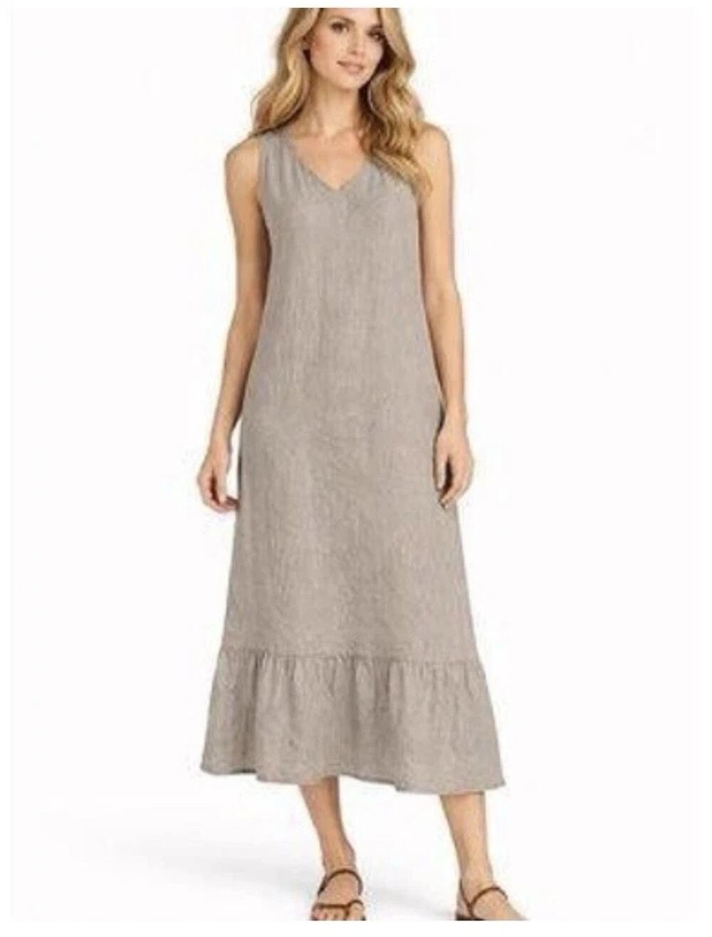Francesca Bettini Made in Italy Linen Lagenlook Sleeveless Maxi Dress Size Large
